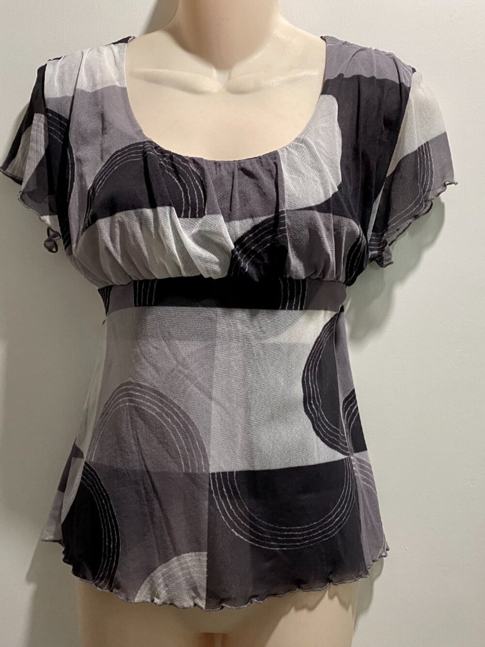 Vintage Mesh Abstract Pr. Babydoll Y2K Goth Indie Sleaze Grunge 90s Blouse Top M